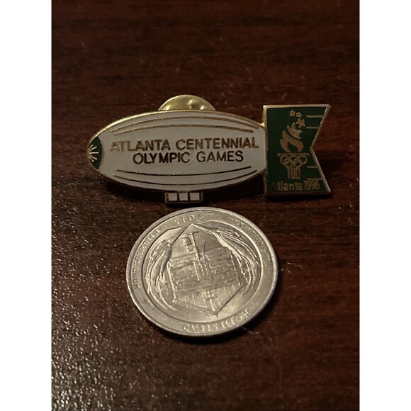 1996 Atlanta Centennial Olympic Games Blimp Zeppelin Lapel Hat Pin - Picture 2 of 3